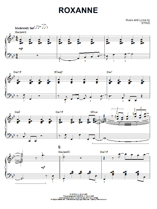 The Police Roxanne [Jazz version] (arr. Brent Edstrom) sheet music notes and chords arranged for Piano Solo