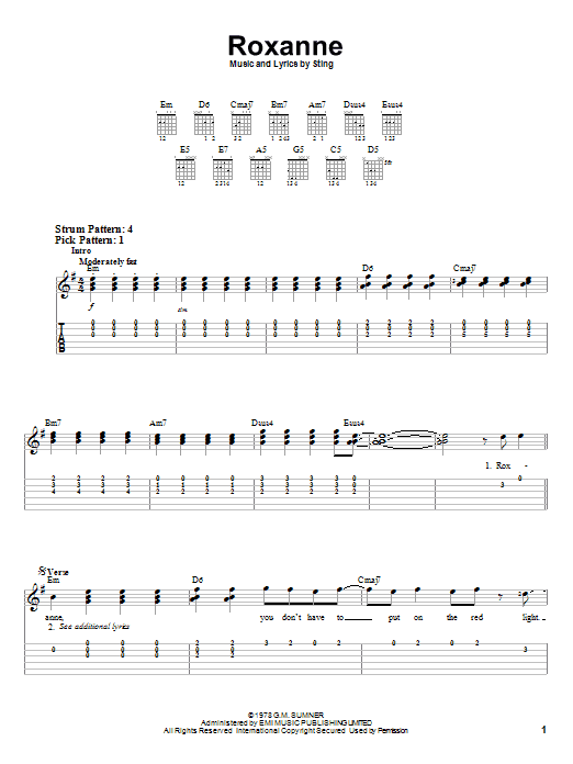 The Police Roxanne sheet music notes and chords arranged for Drums