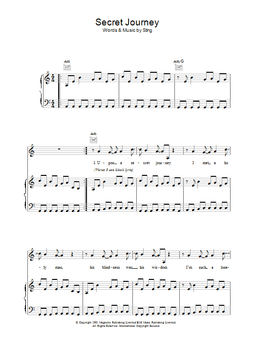 The Police Secret Journey sheet music notes and chords arranged for Piano, Vocal & Guitar Chords