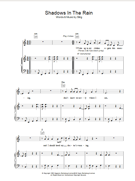 The Police Shadows In The Rain sheet music notes and chords arranged for Guitar Tab