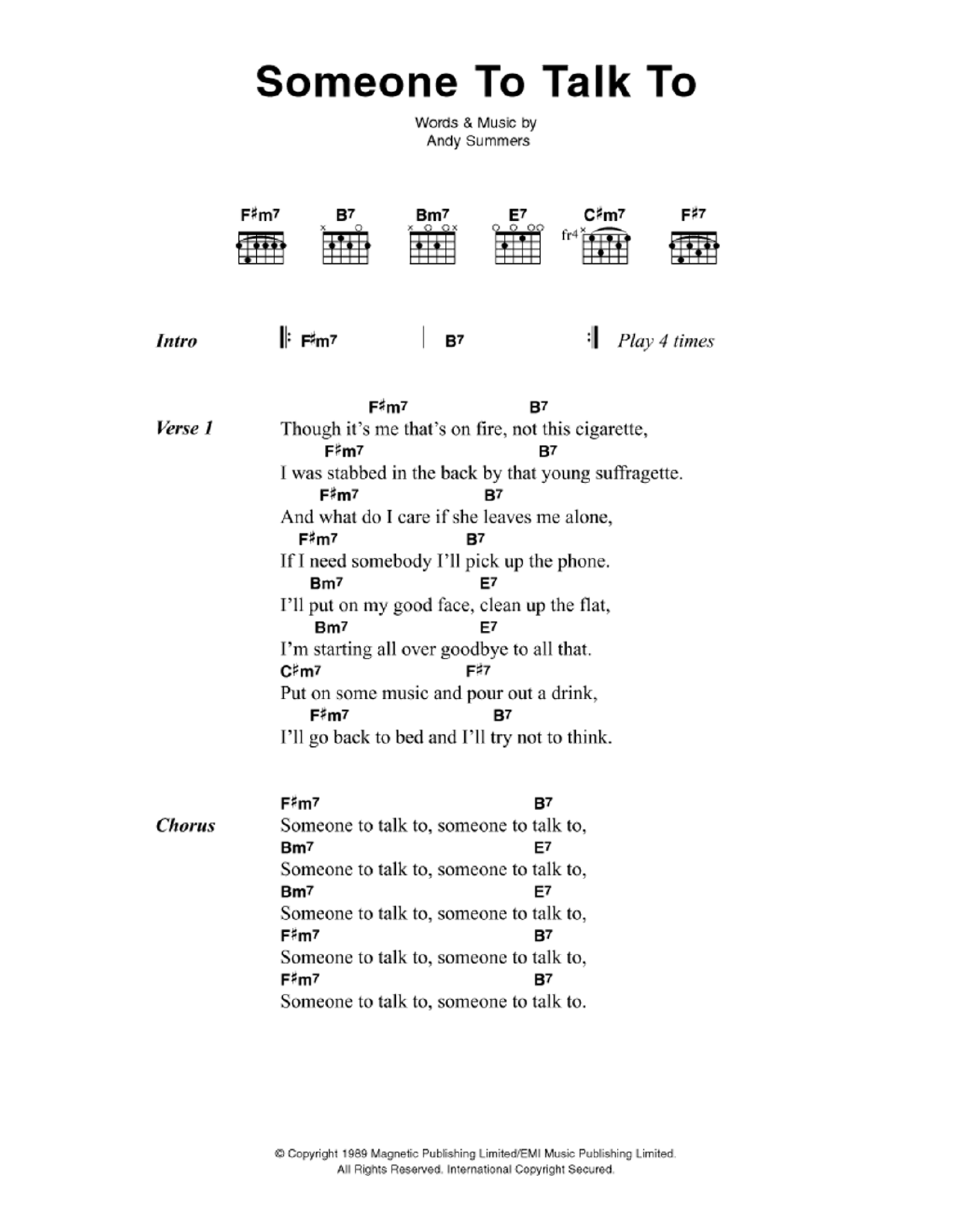 The Police Someone To Talk To sheet music notes and chords arranged for Guitar Chords/Lyrics