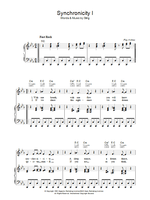 The Police Synchronicity I sheet music notes and chords arranged for Guitar Chords/Lyrics