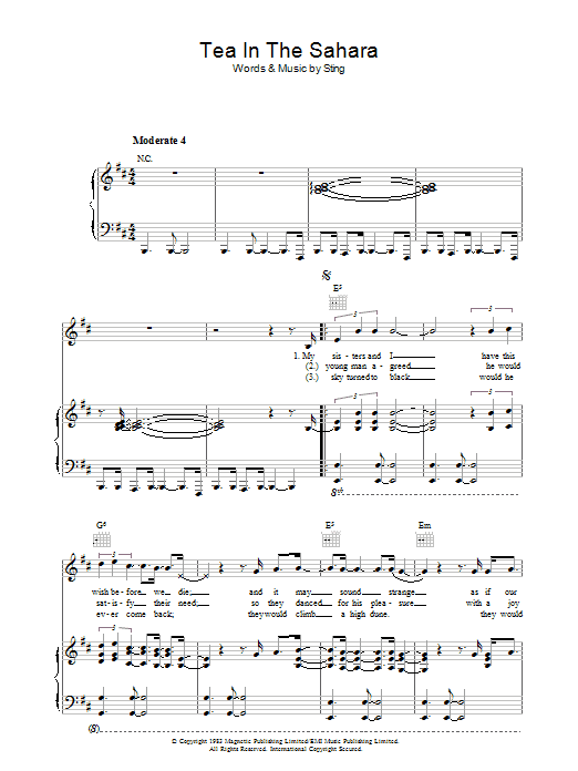The Police Tea In The Sahara sheet music notes and chords arranged for Guitar Tab