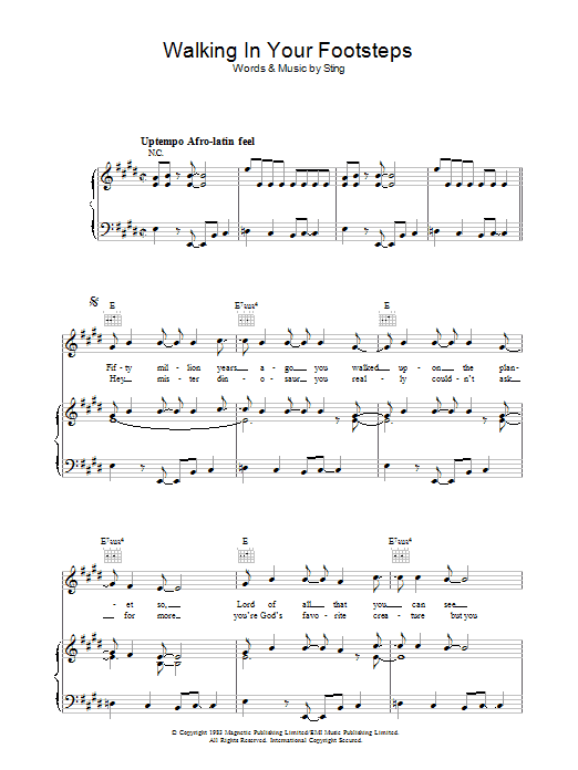 The Police Walking In Your Footsteps sheet music notes and chords arranged for Piano, Vocal & Guitar Chords