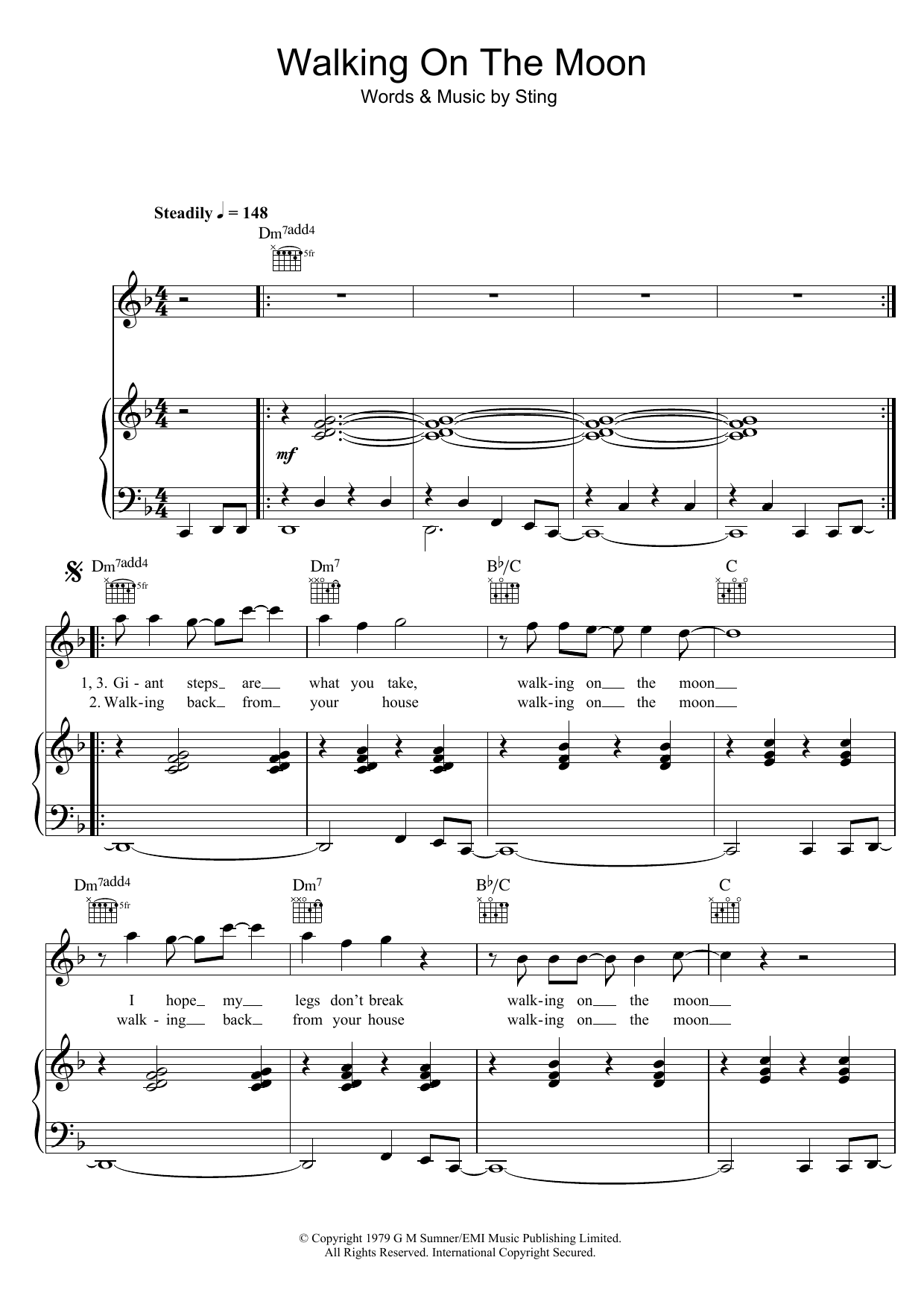 The Police Walking On The Moon sheet music notes and chords arranged for Easy Bass Tab