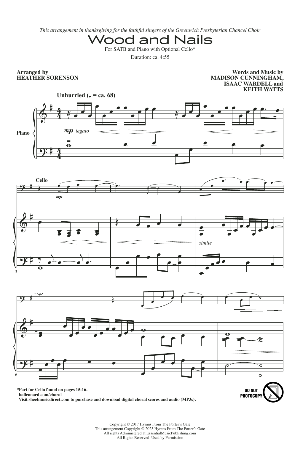 The Porter's Gate Wood And Nails (arr. Heather Sorenson) sheet music notes and chords arranged for SATB Choir