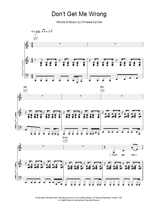 The Pretenders Don't Get Me Wrong sheet music notes and chords arranged for Piano, Vocal & Guitar Chords (Right-Hand Melody)