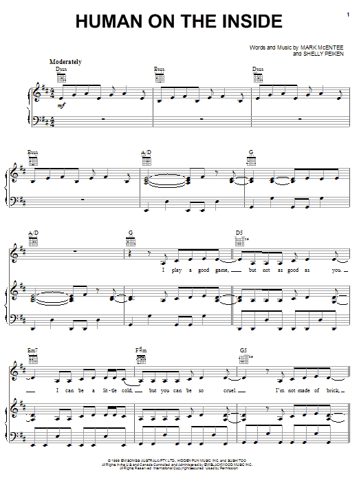 The Pretenders Human On The Inside sheet music notes and chords arranged for Piano, Vocal & Guitar Chords (Right-Hand Melody)
