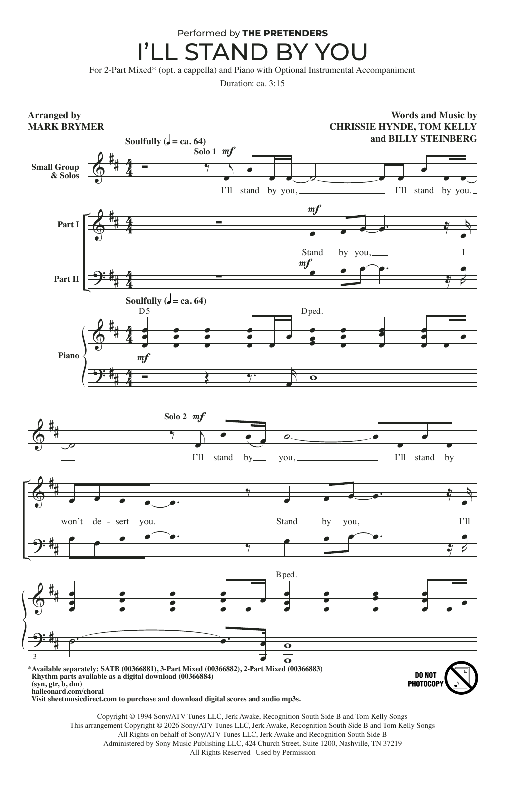 The Pretenders I'll Stand By You (arr. Mark Brymer) sheet music notes and chords arranged for 2-Part Choir