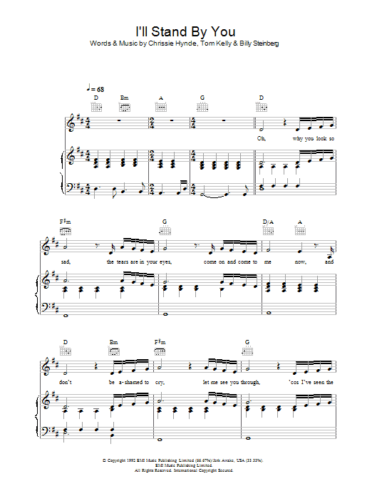 The Pretenders I'll Stand By You sheet music notes and chords arranged for Piano Chords/Lyrics