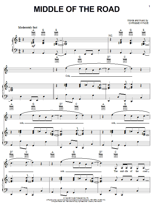 The Pretenders Middle Of The Road sheet music notes and chords arranged for Piano, Vocal & Guitar Chords (Right-Hand Melody)