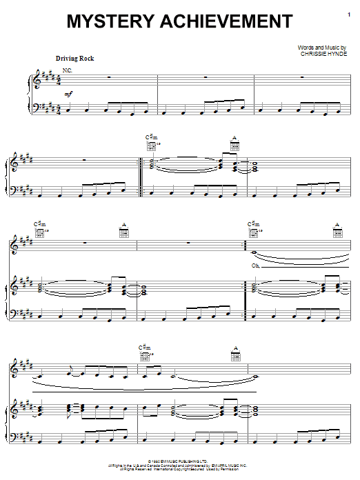 The Pretenders Mystery Achievement sheet music notes and chords arranged for Piano, Vocal & Guitar Chords (Right-Hand Melody)