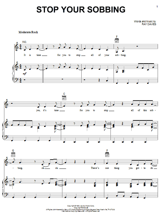 The Pretenders Stop Your Sobbing sheet music notes and chords arranged for Guitar Chords/Lyrics