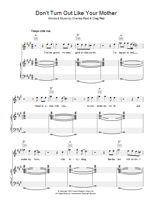 The Proclaimers Don't Turn Out Like Your Mother sheet music notes and chords arranged for Piano, Vocal & Guitar Chords