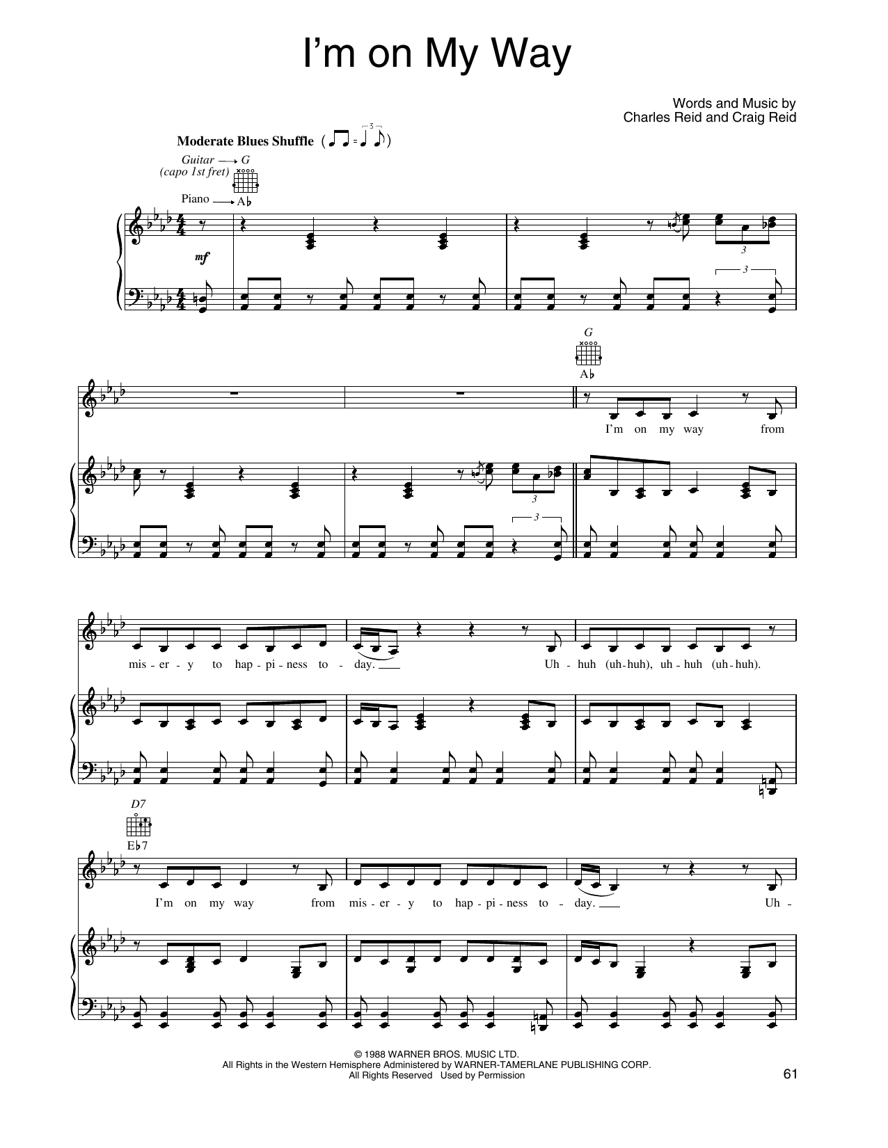 The Proclaimers I'm On My Way (from Shrek) sheet music notes and chords arranged for Piano, Vocal & Guitar Chords (Right-Hand Melody)