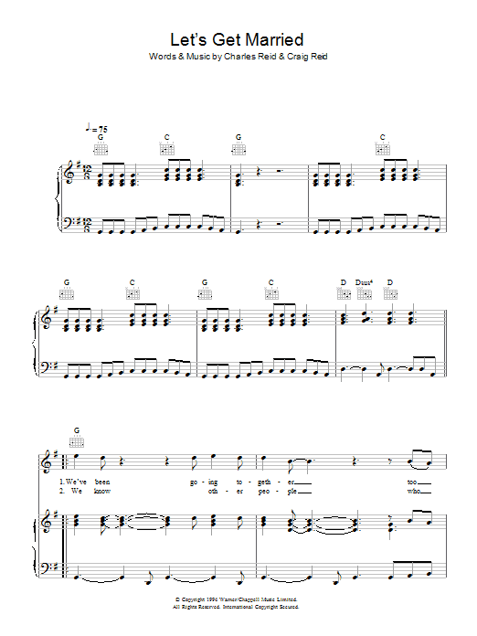 The Proclaimers Let's Get Married sheet music notes and chords arranged for Piano, Vocal & Guitar Chords