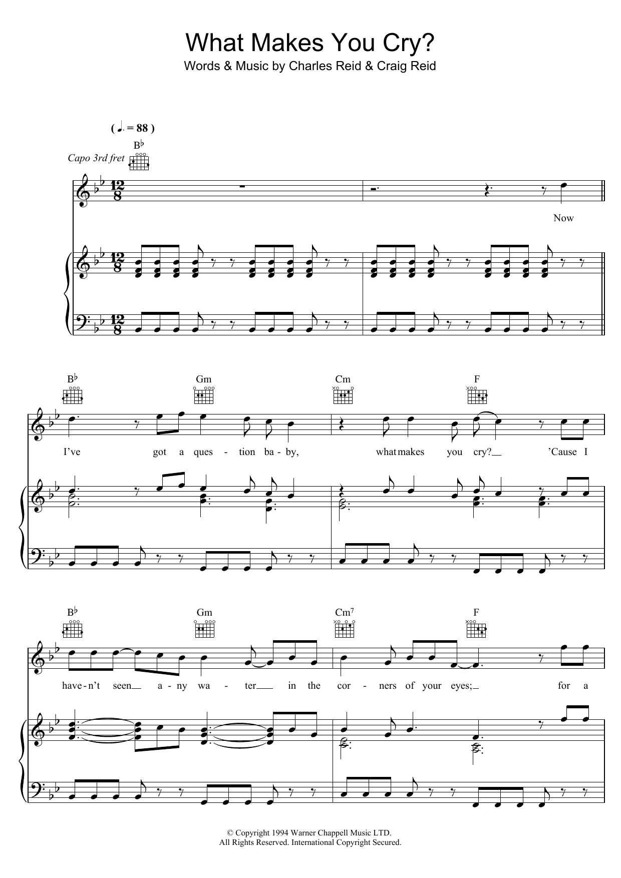 The Proclaimers What Makes You Cry sheet music notes and chords arranged for Piano, Vocal & Guitar Chords