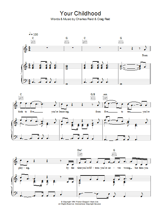 The Proclaimers Your Childhood sheet music notes and chords arranged for Piano, Vocal & Guitar Chords