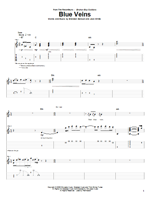 The Raconteurs Blue Veins sheet music notes and chords arranged for Guitar Tab