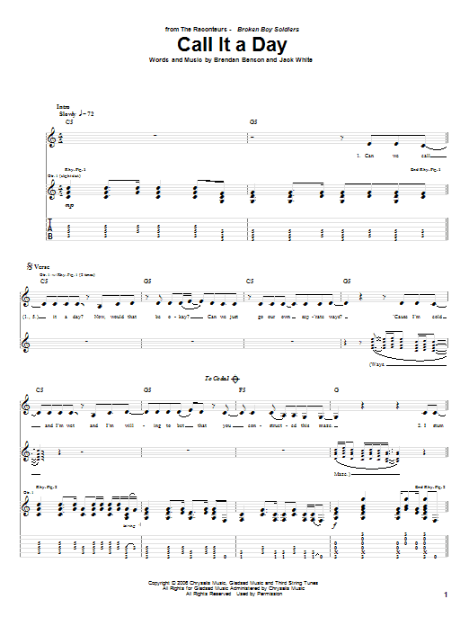 The Raconteurs Call It A Day sheet music notes and chords arranged for Guitar Tab