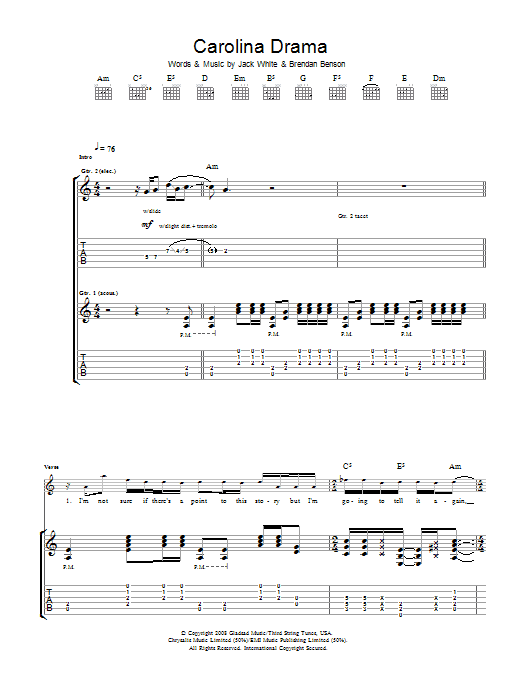 The Raconteurs Carolina Drama sheet music notes and chords arranged for Guitar Tab