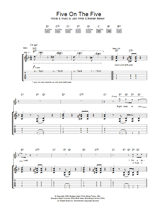 The Raconteurs Five On The Five sheet music notes and chords arranged for Guitar Tab