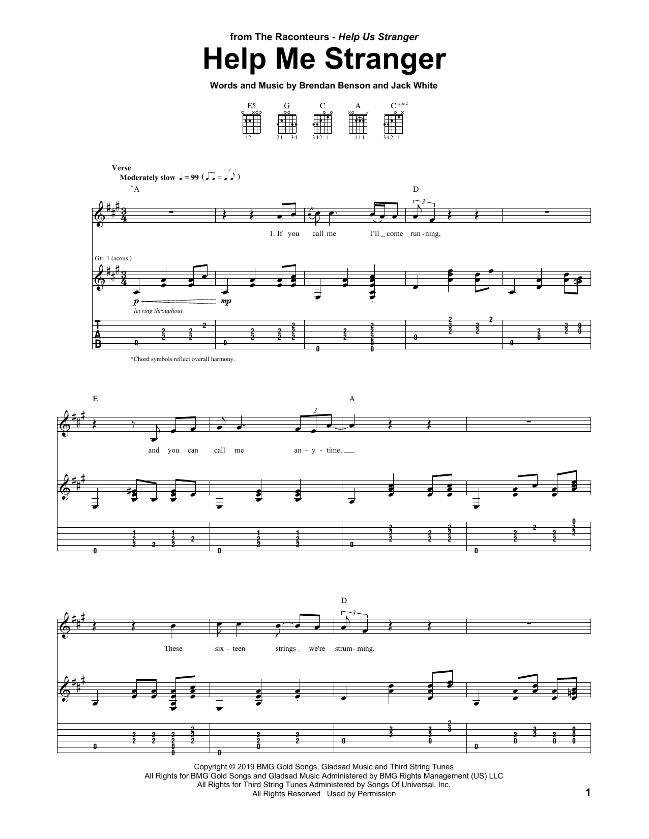 The Raconteurs Help Me Stranger sheet music notes and chords arranged for Guitar Tab