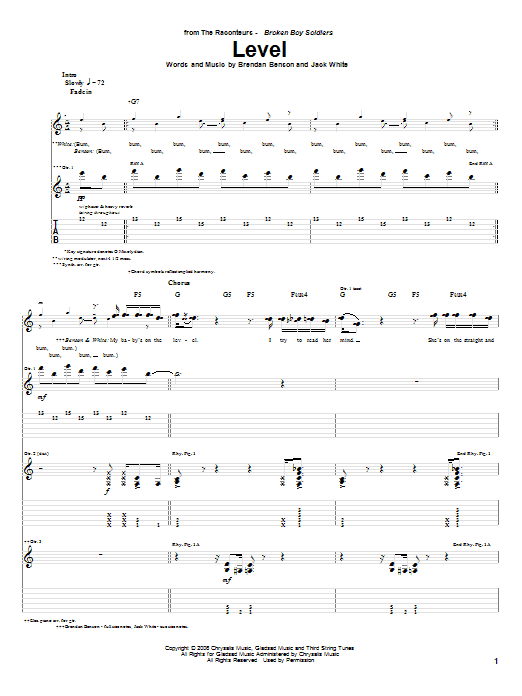 The Raconteurs Level sheet music notes and chords arranged for Guitar Tab