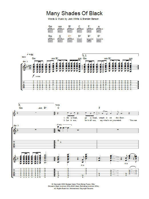 The Raconteurs Many Shades Of Black sheet music notes and chords arranged for Guitar Tab