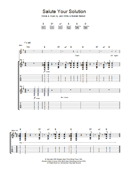 The Raconteurs Salute Your Solution sheet music notes and chords arranged for Guitar Tab