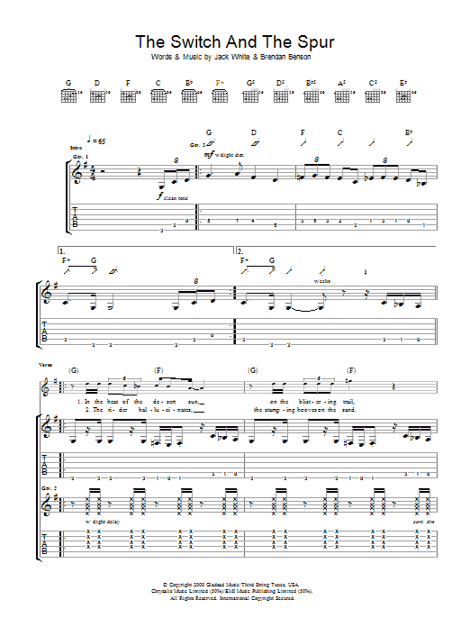 The Raconteurs The Switch And The Spur sheet music notes and chords arranged for Guitar Tab