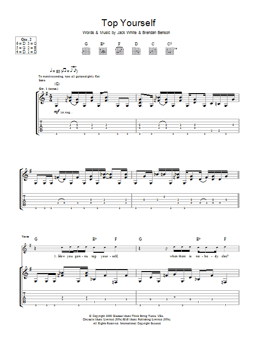 The Raconteurs Top Yourself sheet music notes and chords arranged for Guitar Tab