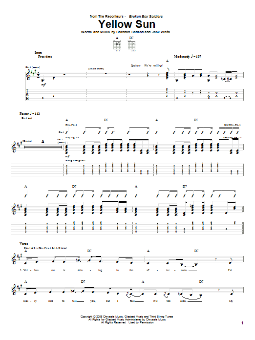 The Raconteurs Yellow Sun sheet music notes and chords arranged for Guitar Tab