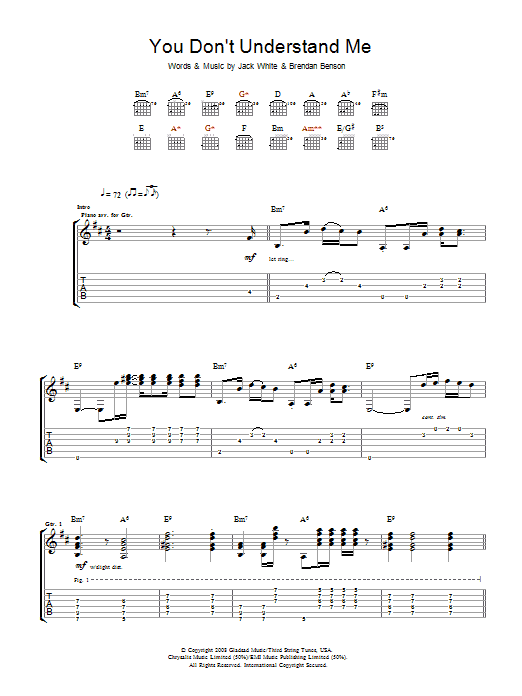 The Raconteurs You Don't Understand Me sheet music notes and chords arranged for Guitar Tab