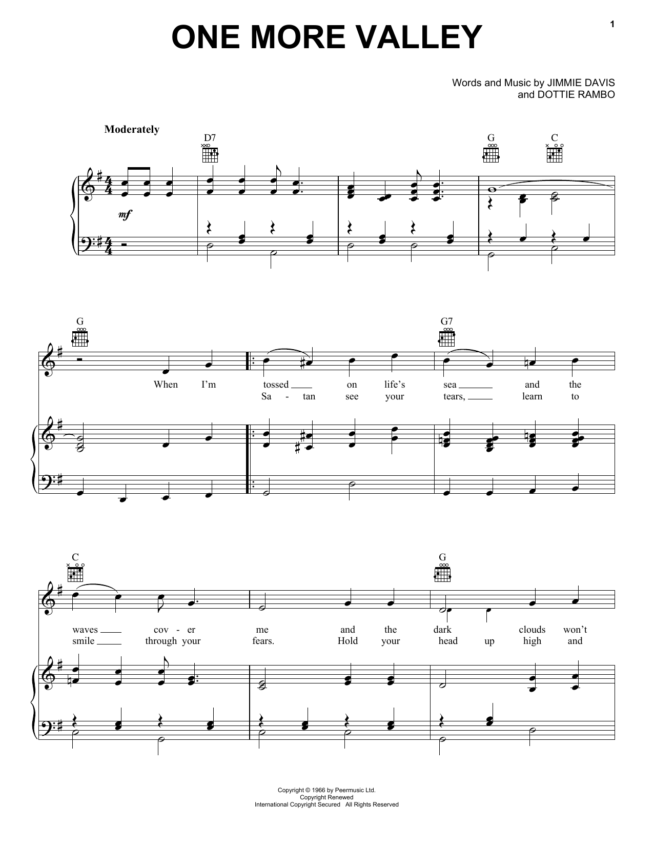 The Rambos One More Valley sheet music notes and chords arranged for Piano, Vocal & Guitar Chords (Right-Hand Melody)