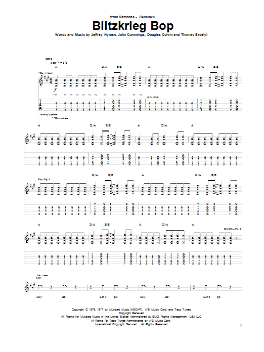 The Ramones Blitzkrieg Bop sheet music notes and chords arranged for Guitar Tab