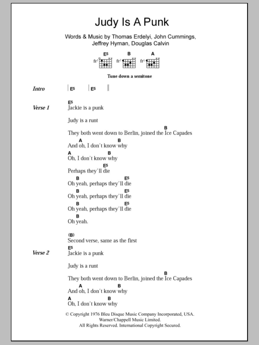 Ramones Judy Is A Punk sheet music notes and chords arranged for Guitar Chords/Lyrics
