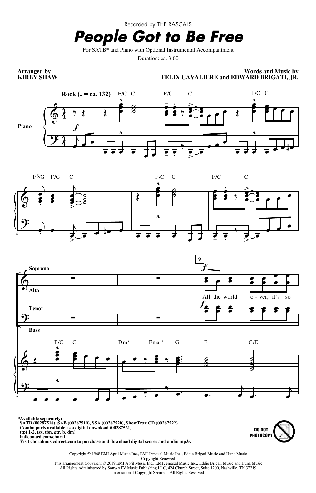 The Rascals People Got To Be Free (arr. Kirby Shaw) sheet music notes and chords arranged for SATB Choir