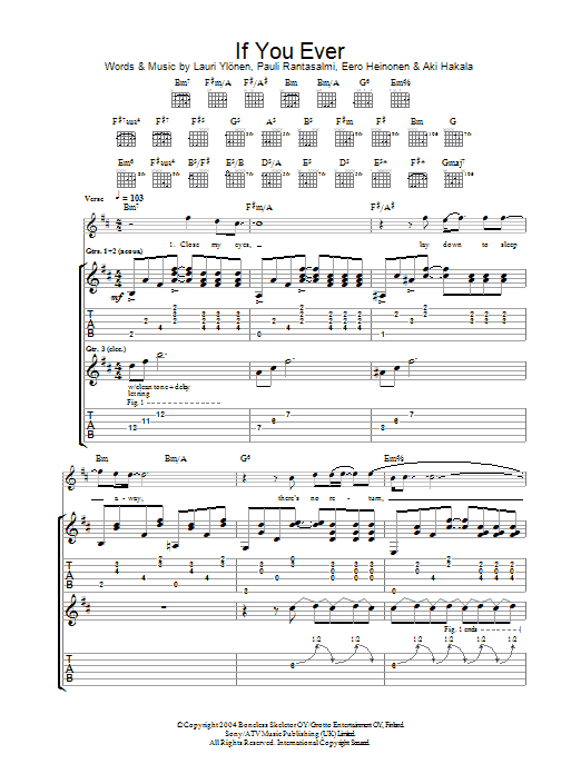 The Rasmus If You Ever sheet music notes and chords arranged for Guitar Tab