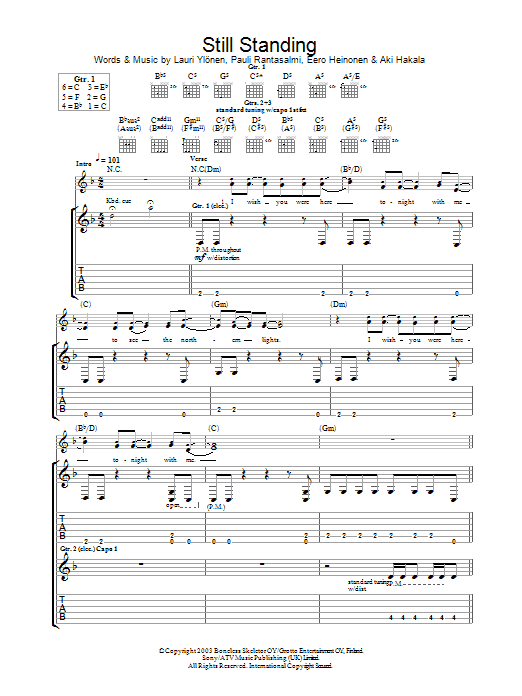 The Rasmus Still Standing sheet music notes and chords arranged for Guitar Tab