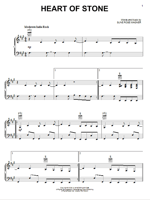 The Raveonettes Heart Of Stone sheet music notes and chords arranged for Piano, Vocal & Guitar Chords (Right-Hand Melody)