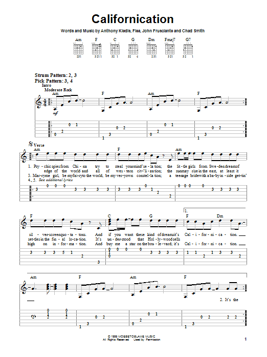 Red Hot Chili Peppers Californication sheet music notes and chords arranged for Guitar Tab