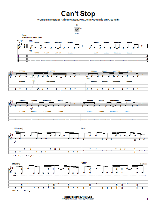 Red Hot Chili Peppers Can't Stop sheet music notes and chords arranged for Piano, Vocal & Guitar Chords (Right-Hand Melody)