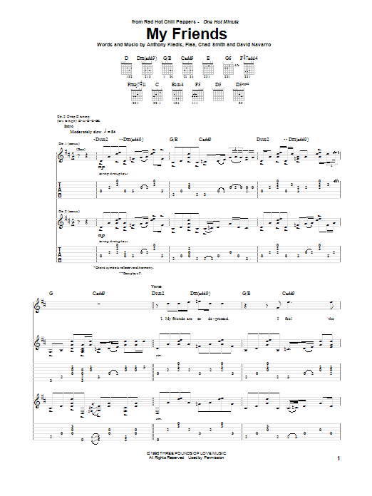 Red Hot Chili Peppers My Friends sheet music notes and chords arranged for Guitar Tab