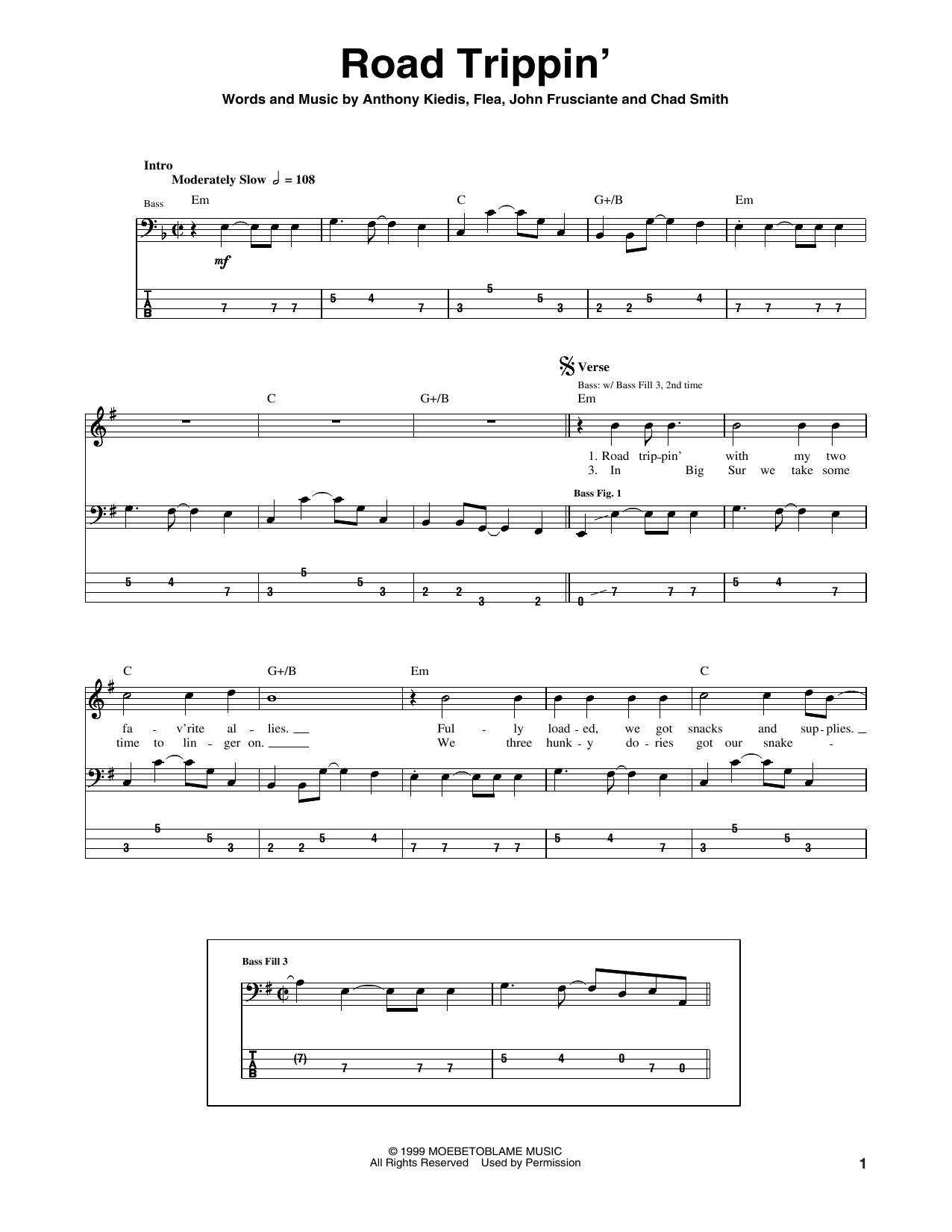 Red Hot Chili Peppers Road Trippin' sheet music notes and chords arranged for Guitar Tab