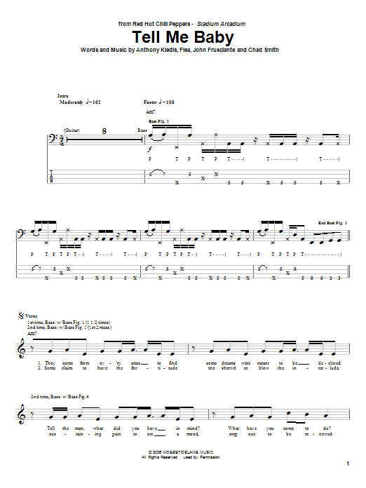 Red Hot Chili Peppers Tell Me Baby sheet music notes and chords arranged for Bass Guitar Tab