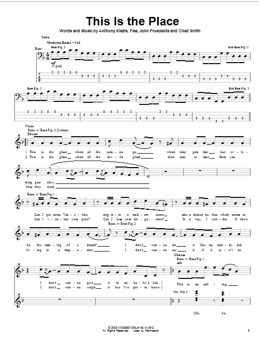 Red Hot Chili Peppers This Is The Place sheet music notes and chords arranged for Bass Guitar Tab