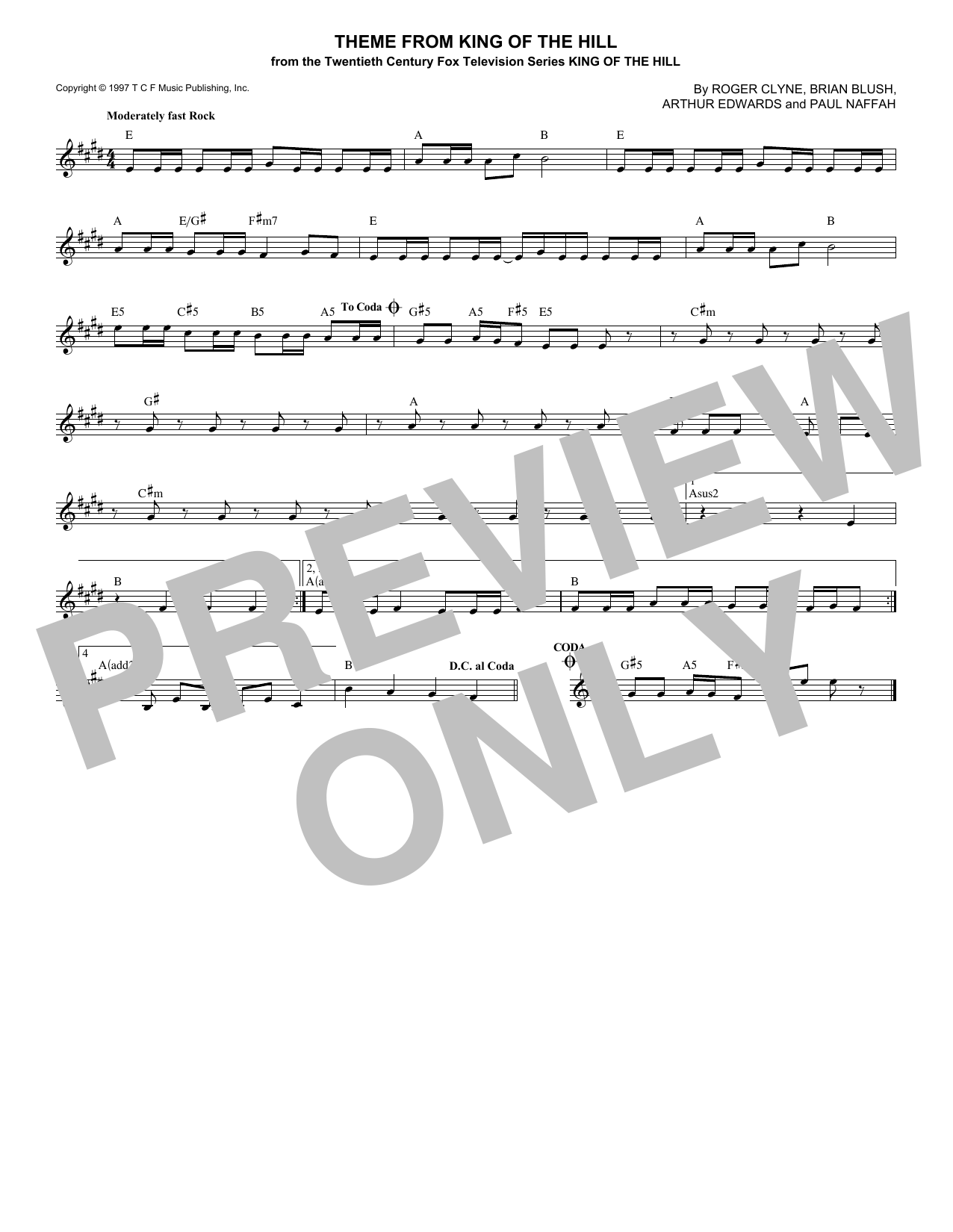 The Refreshments Theme From King Of The Hill sheet music notes and chords arranged for Lead Sheet / Fake Book