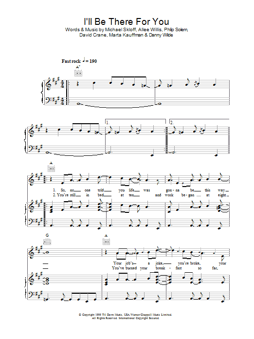 The Rembrandts I'll Be There For You (theme from Friends) sheet music notes and chords arranged for Lead Sheet / Fake Book