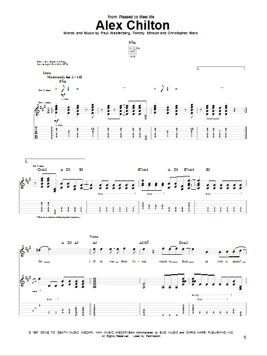The Replacements Alex Chilton sheet music notes and chords arranged for Guitar Tab